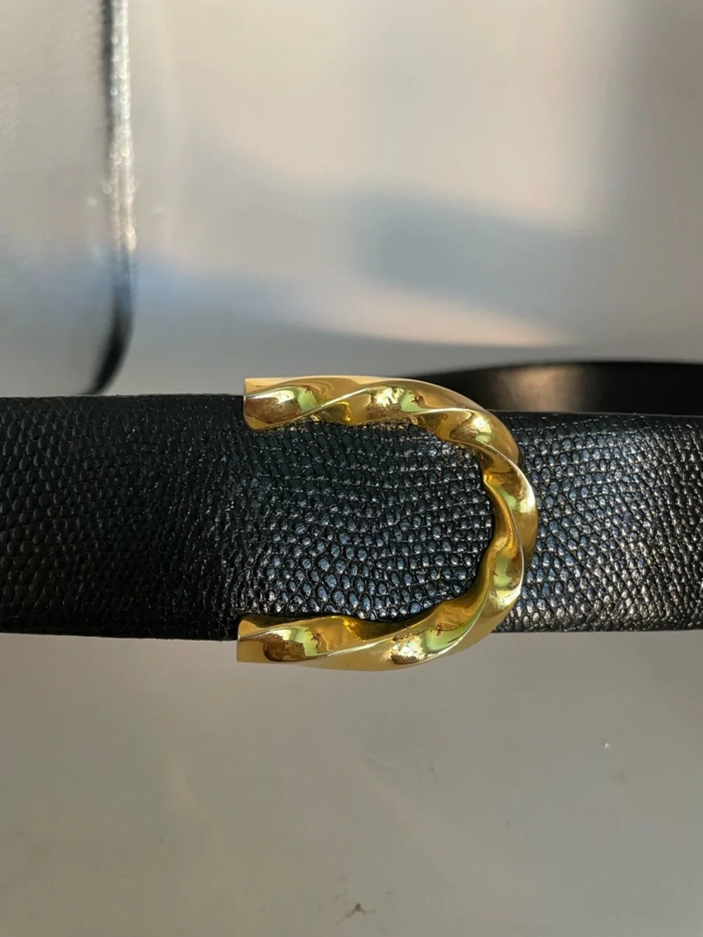Talbots Black Textured Leather Belt with Gold Buckle